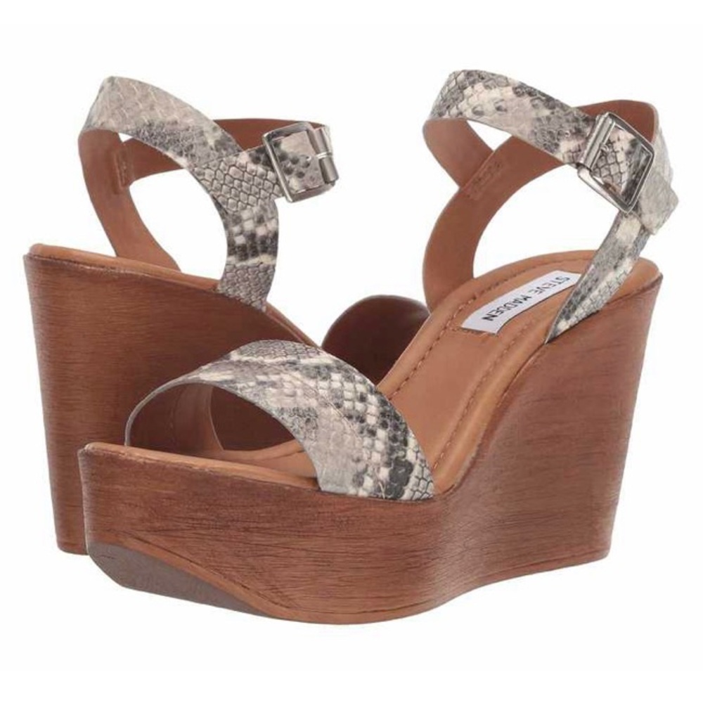 Steve Madden Women Natural Snake Baraz Wedge Sandal Wedge Heels Size 8